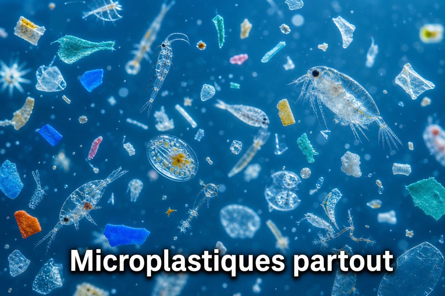 Fragments de microplastiques en suspension dans l
